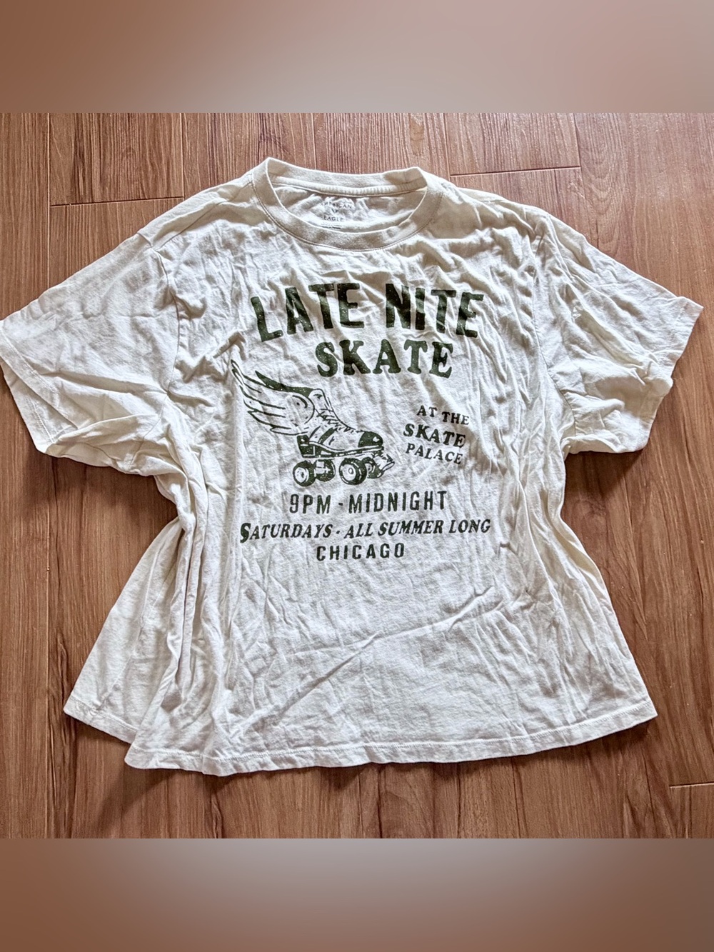 American Eagle Late Nite Skate Graphic Short-Sleeve Tee - Cream